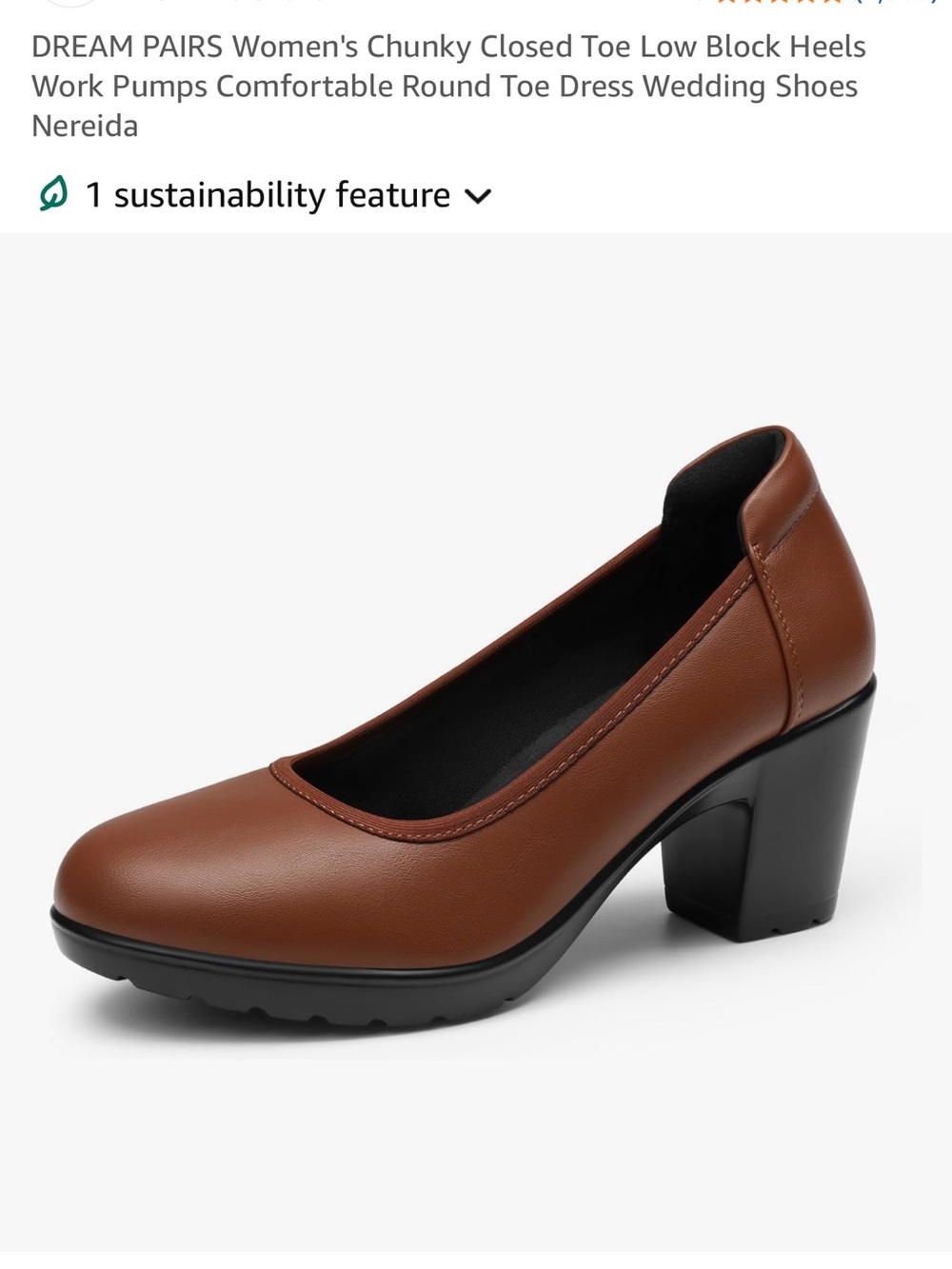Dream Pairs Brown Chunky Low Block Heel Pumps